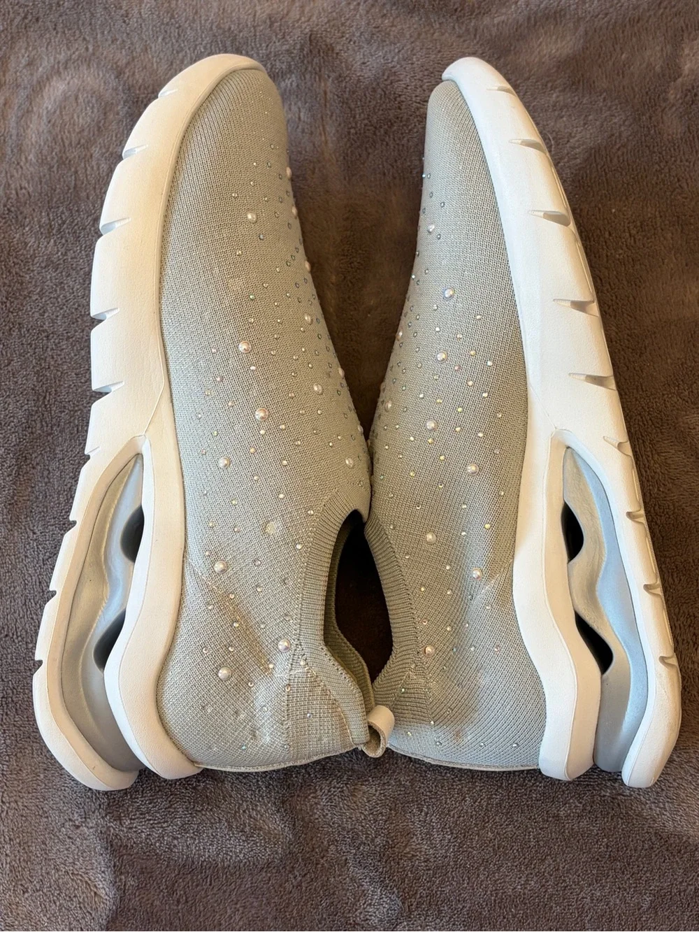Knit Slip-On Sneakers with Pearl & Crystal Accents - Light Green - Picture 4 of 7